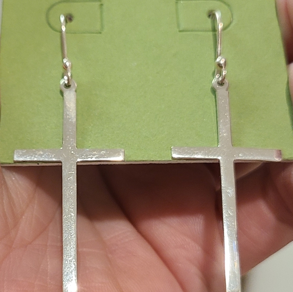 SEED & SAGE STERLING SILVER SIMPLE CROSS RELIGIOUS EARRINGS